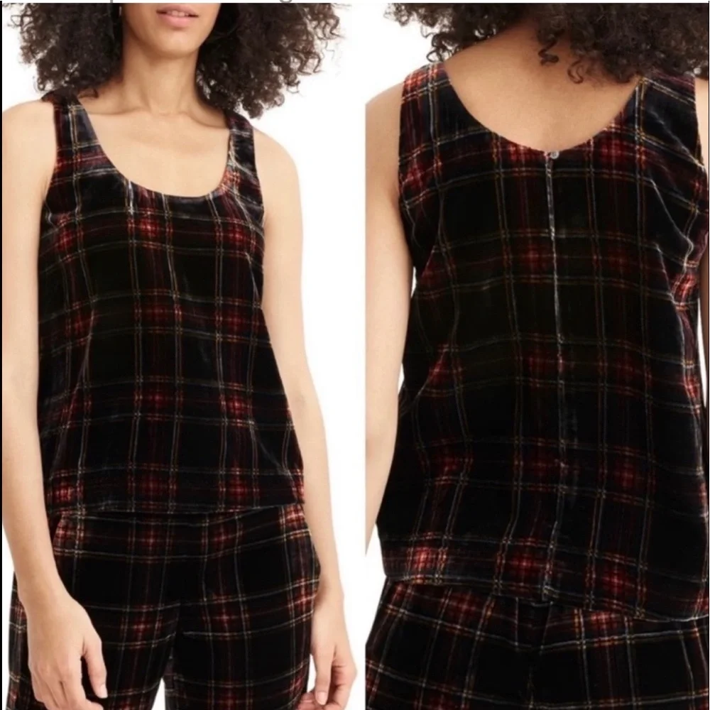 NWT J. Crew Stewart Tartan Velvet Plaid Tank Top Black Red Sz 0
